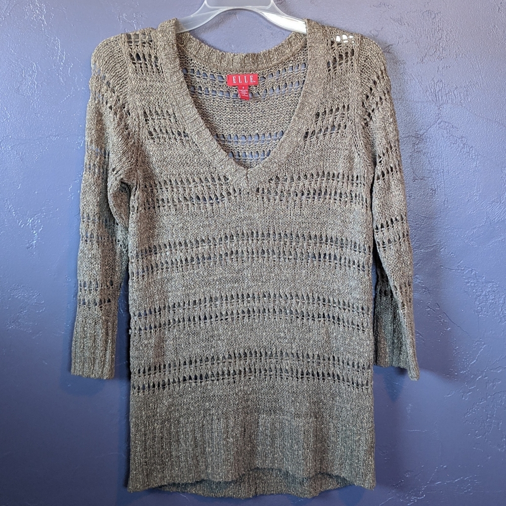 Elle sparkly tan open knit sweater sz small